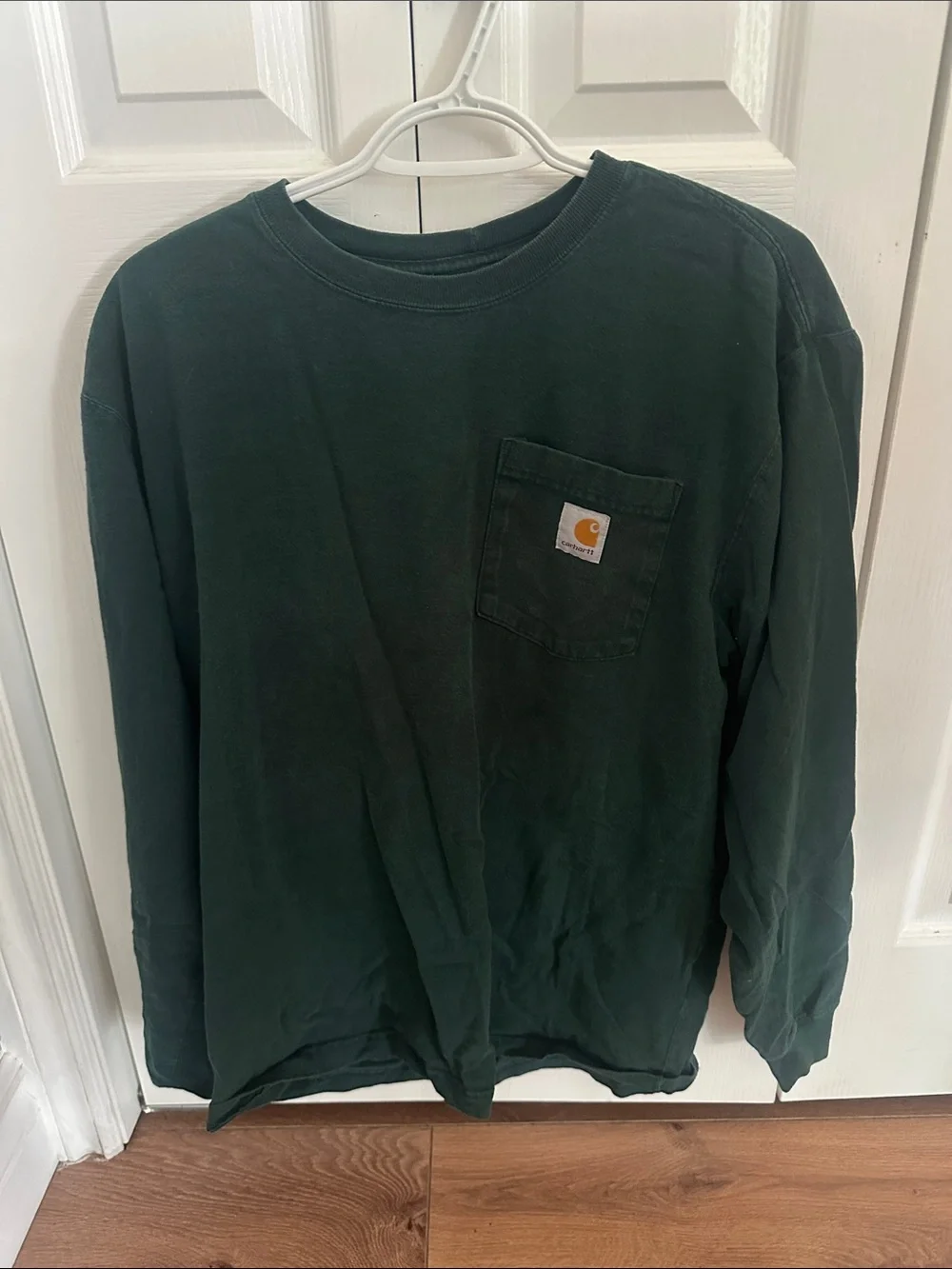Carhartt Dark Green Long Sleeve Pocket Tee with Logo Patch - Picture 1 of 1
